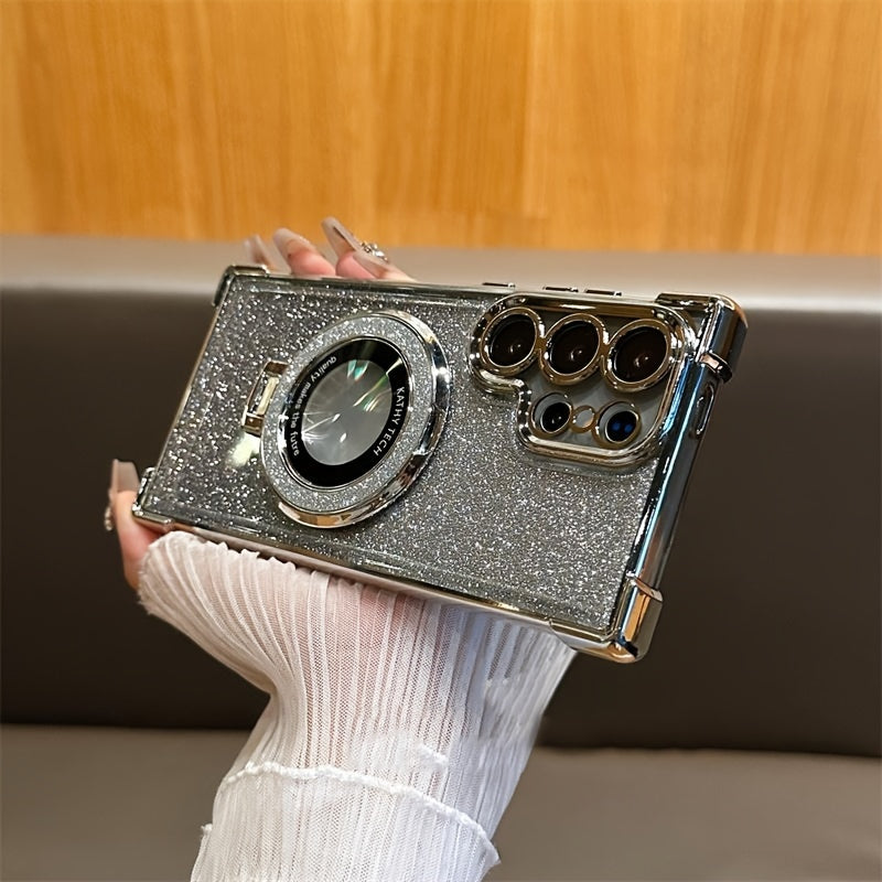 Luxury Magnetic Glitter Gradient Phone Case for Samsung Galaxy S22+ to S25 Ultra with Stand and Lens Protection