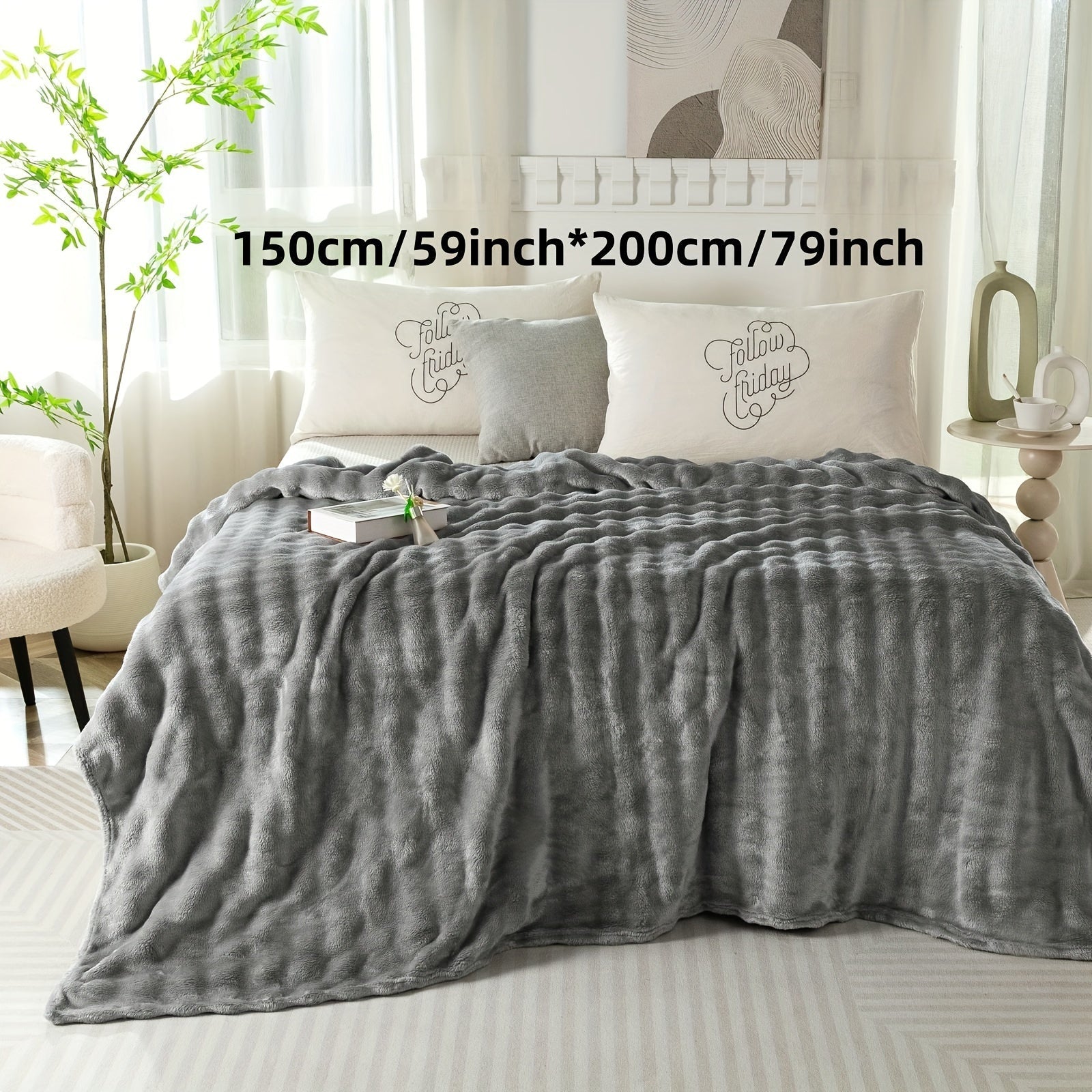 Hypoallergenic Polyester Bed Blanket Faux Rabbit Fur Plush Throw for Bedroom Sofa Travel