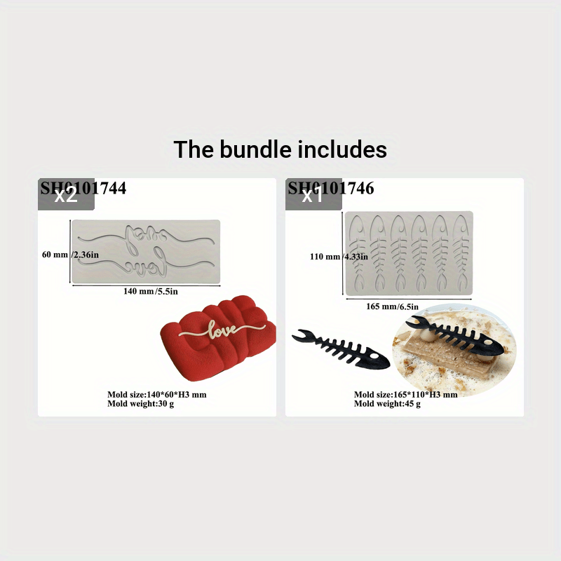 Molde de silicona para chocolate con forma de encaje, pez óseo 3D, decoración de comida