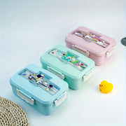 Leak-Proof Insulated Lunch Box with Dividers, Cartoon Design, Microwave Safe