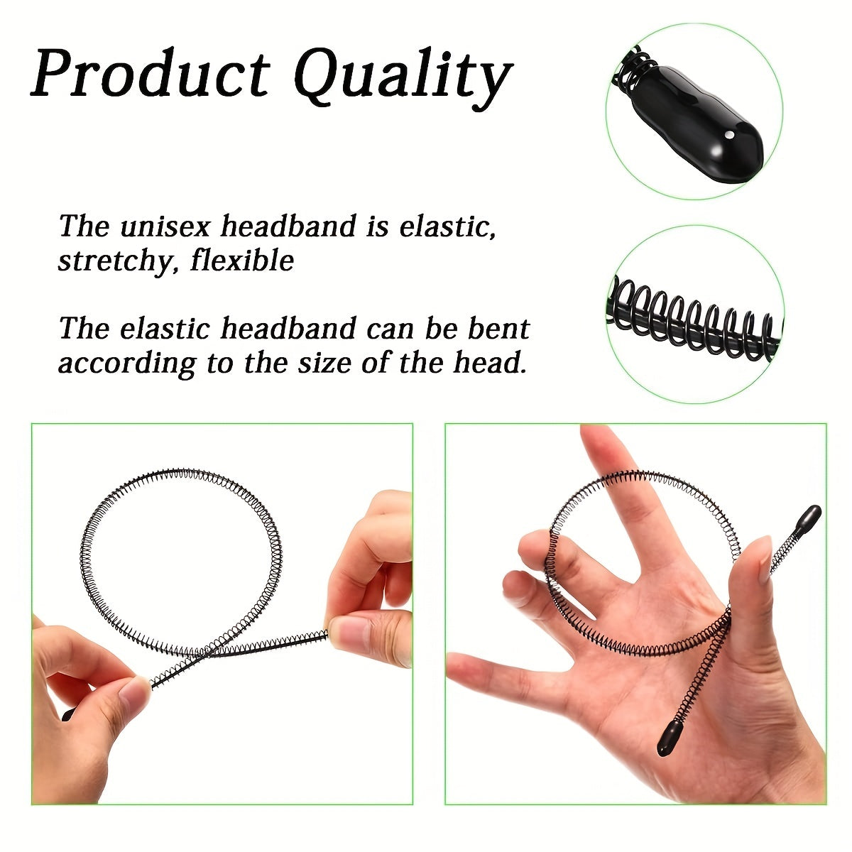 Set of 6 Black Wavy Spring Metal Hair Bands Non-Slip Elastic Headwear for Men Women