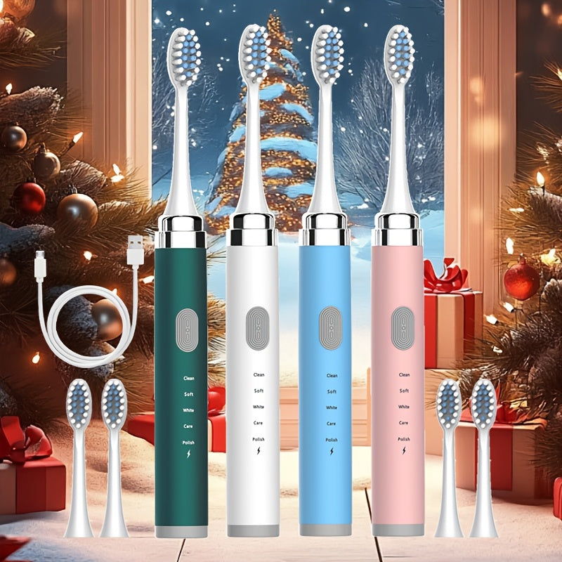 Electric Toothbrush Set 2pcs 5-Speed USB Rechargeable Soft Brush Heads Whitening