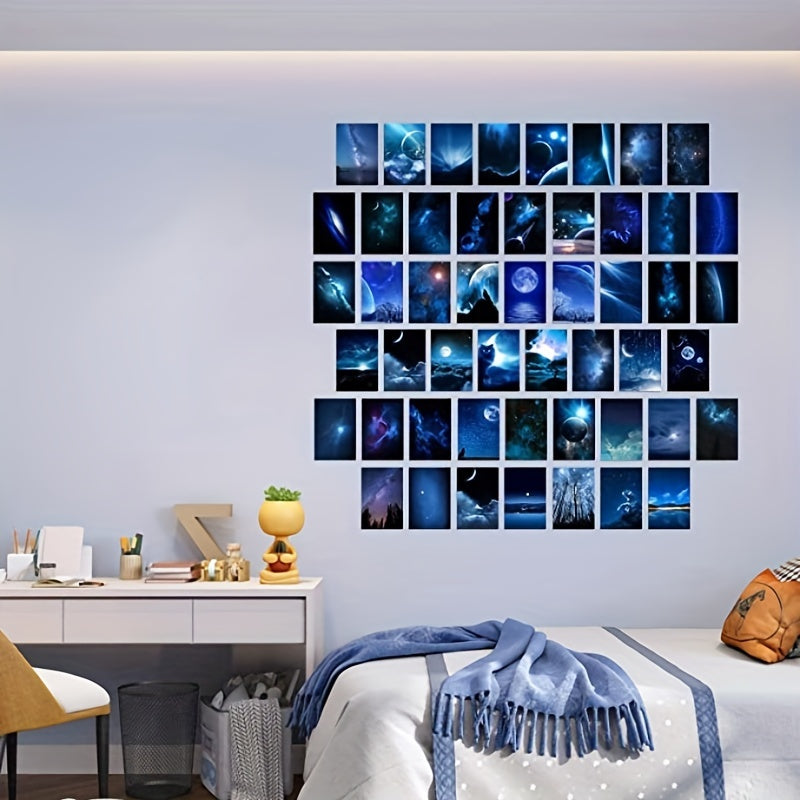 50-Piece Galaxy Starry Sky Wall Art Kit Night Poster Set for Bedroom Living Room