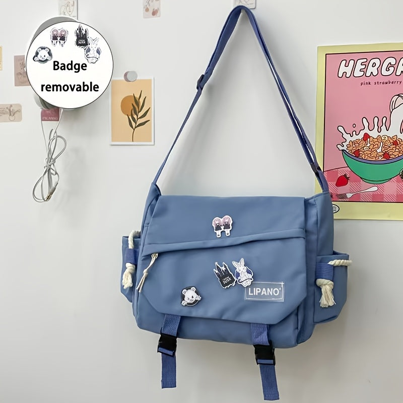 Bolso de nylon de gran capacidad estilo Harajuku para hombres y mujeres con diseño retro de ropa de trabajo y insignias