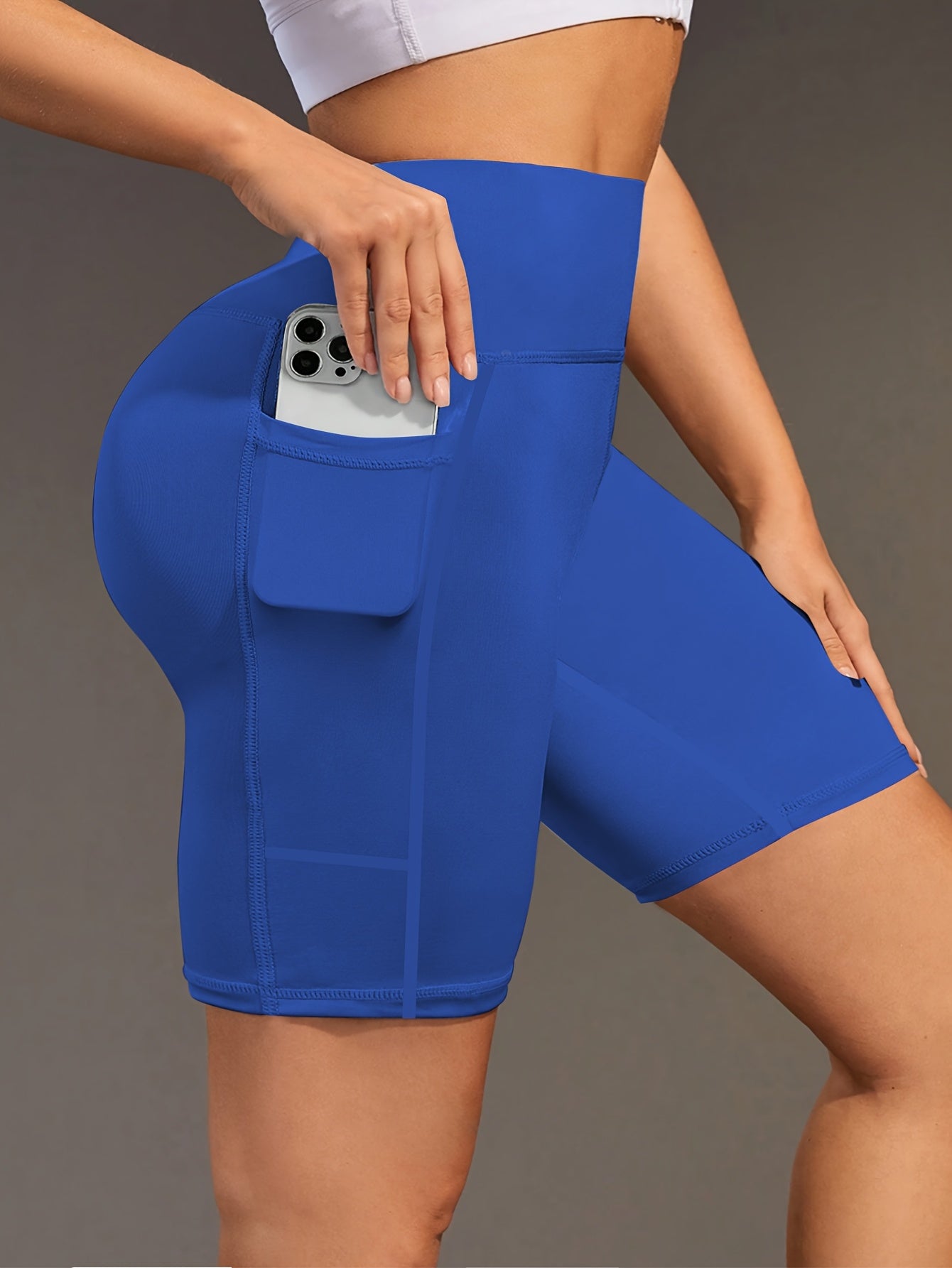 Women's Plus Size High-Waisted Knit Shorts with Pockets for Yoga Fitness