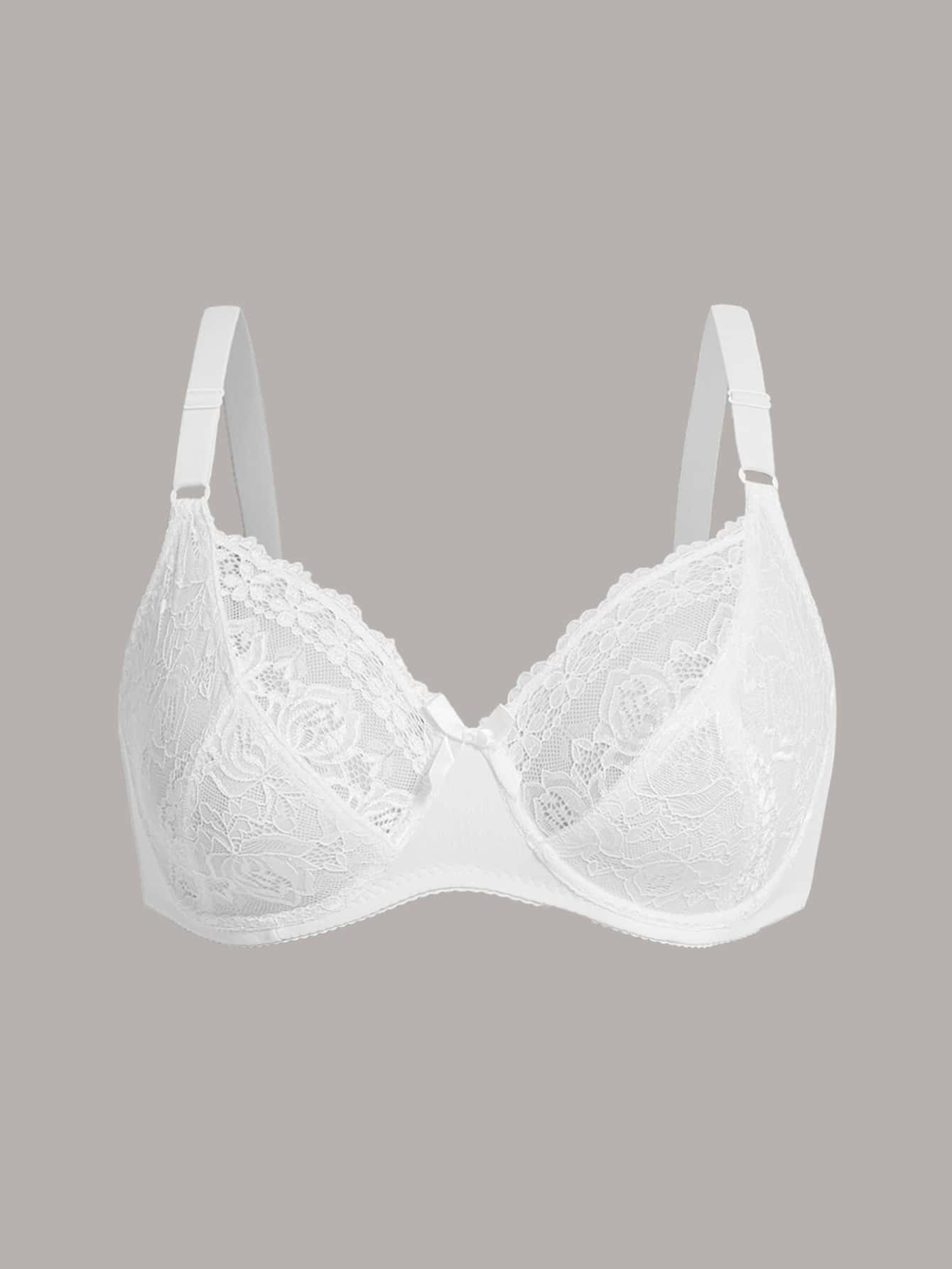 Plus-Size Lace Underwire Bra for Women Breathable Nylon Blend White