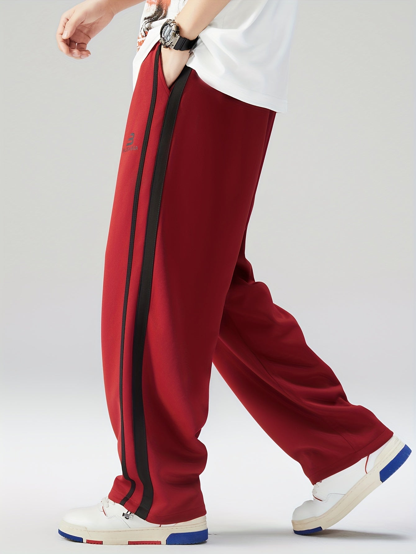 Adult Geometric Patterned Stretchy Track Pants Polyester Blend All-Season Plus Size