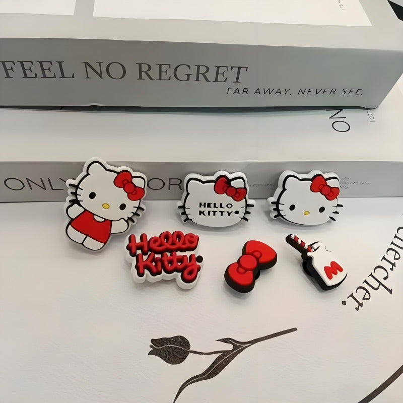 6pcs Girl Shoe Buckles Thick PVC Bow Decorations Detachable Cute Cartoon