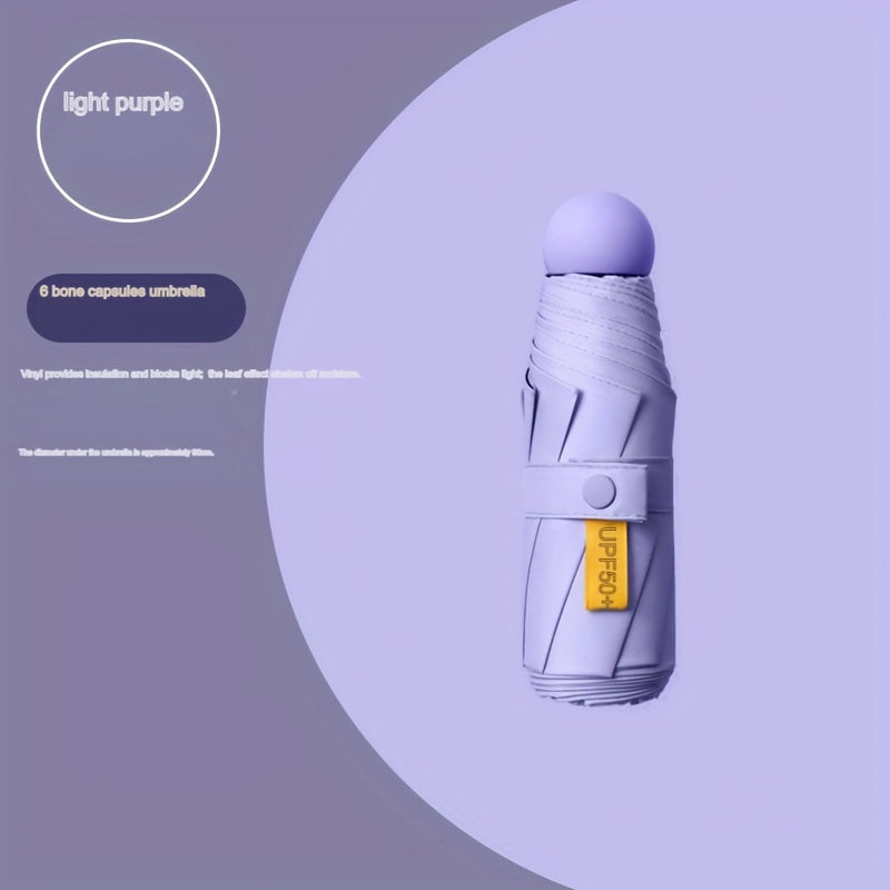 Women's Compact 5-Fold Umbrella Sun-Resistant Fabric 6-Rib Manual Open Plastic Handle