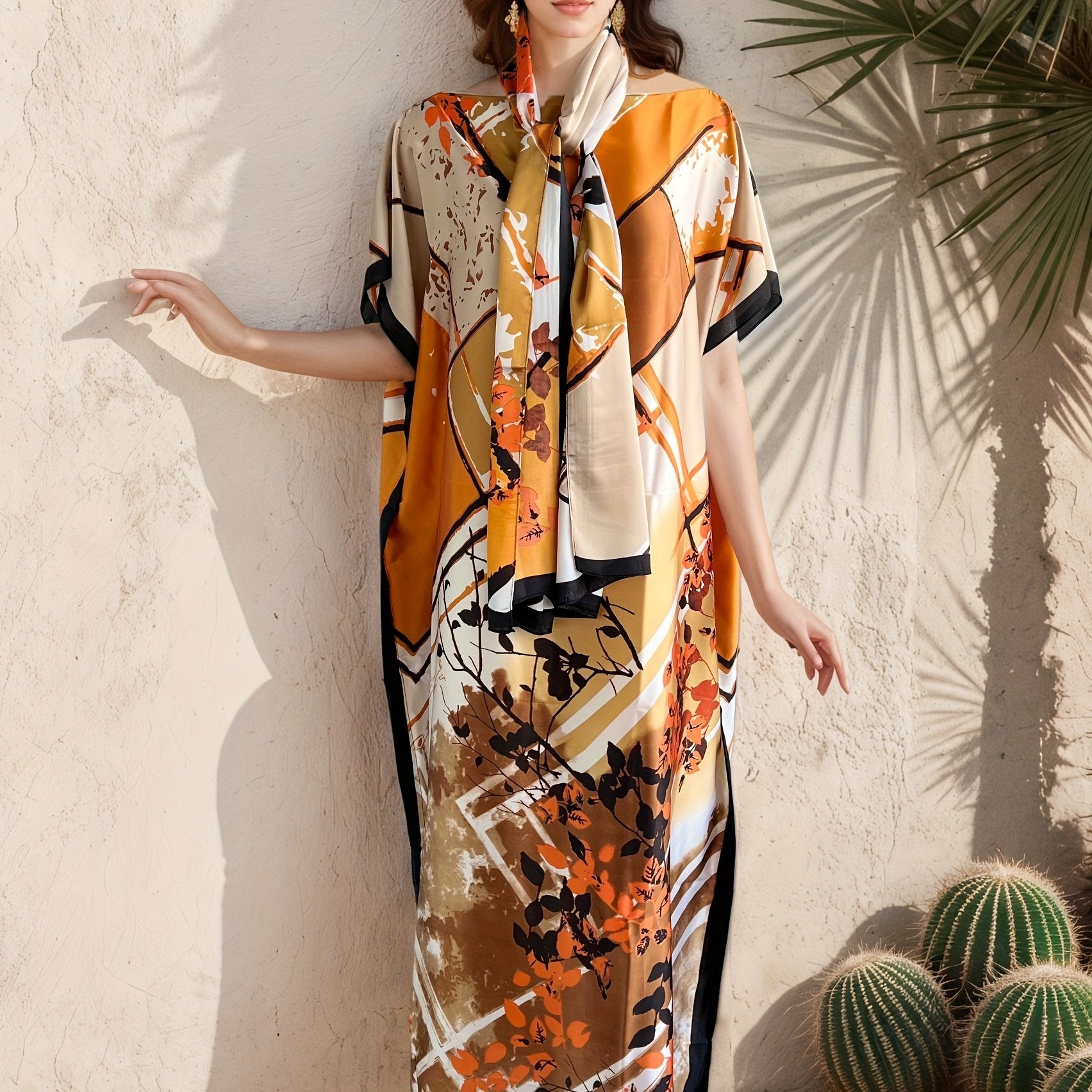 Vestido largo de talla grande para mujer con estampado floral, manga larga, casual y formal