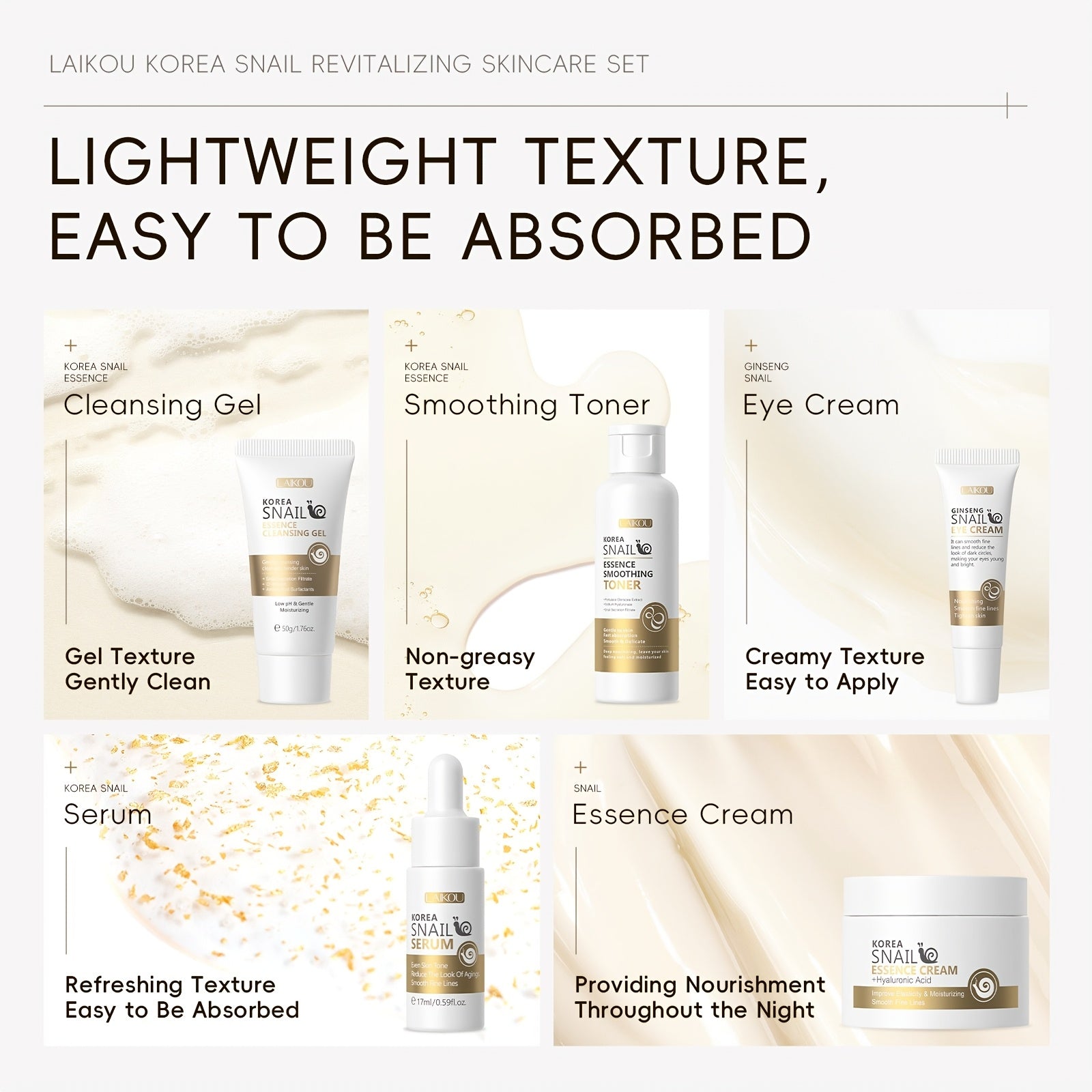 Unisex Korean Snail Revitalizing Skincare Set 5 or 10 Pieces Moisturizing Glycerin Free