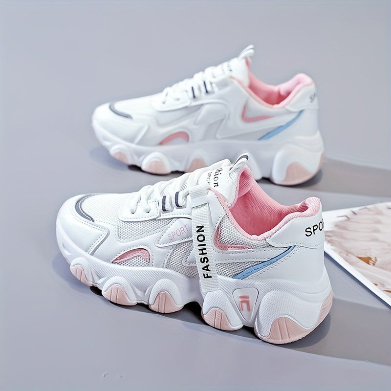 Zapatillas de malla con bloques de color para mujer con plataforma de suela suave y diseño transpirable de caña baja
