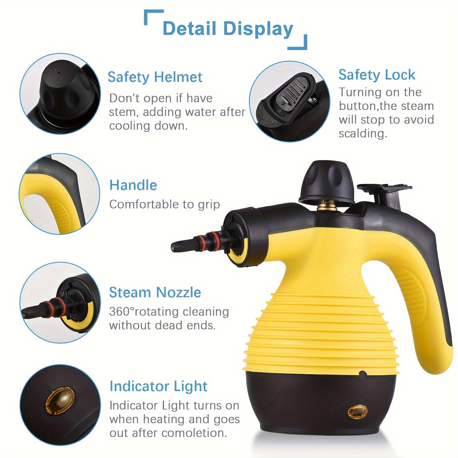 Qo'l bilan ishlatiladigan yuqori haroratli bosimli bug' tozalagich, ≥600w, 220V-240V, 350ml, EU ulagichi, aksessuarlar bilan, uyda, oshxona ventilyatori tozalash uchun