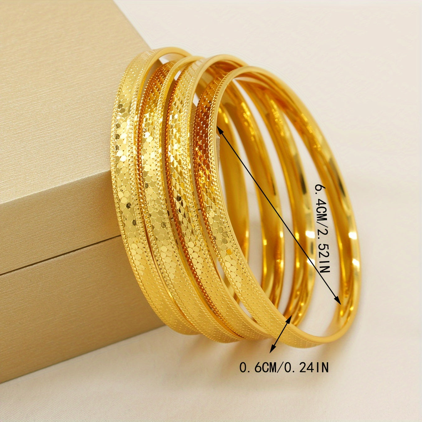 Set of 4 Vintage Copper Bangles for Women with Fish Scale Embossing Middle Eastern Fashion Cuff Jewelry