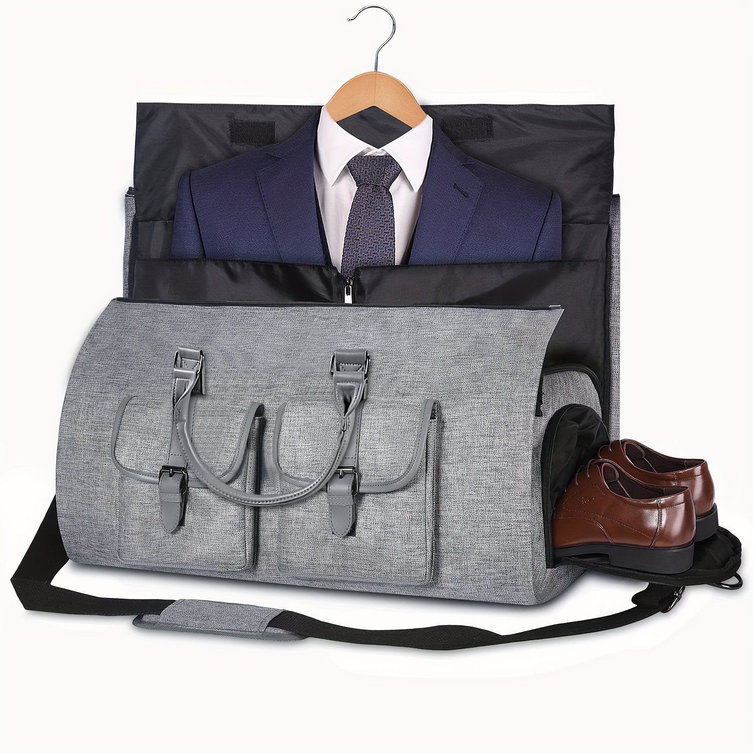 Men's Large Capacity Suit Luggage Bag Made of PU Nylon for Business Trips