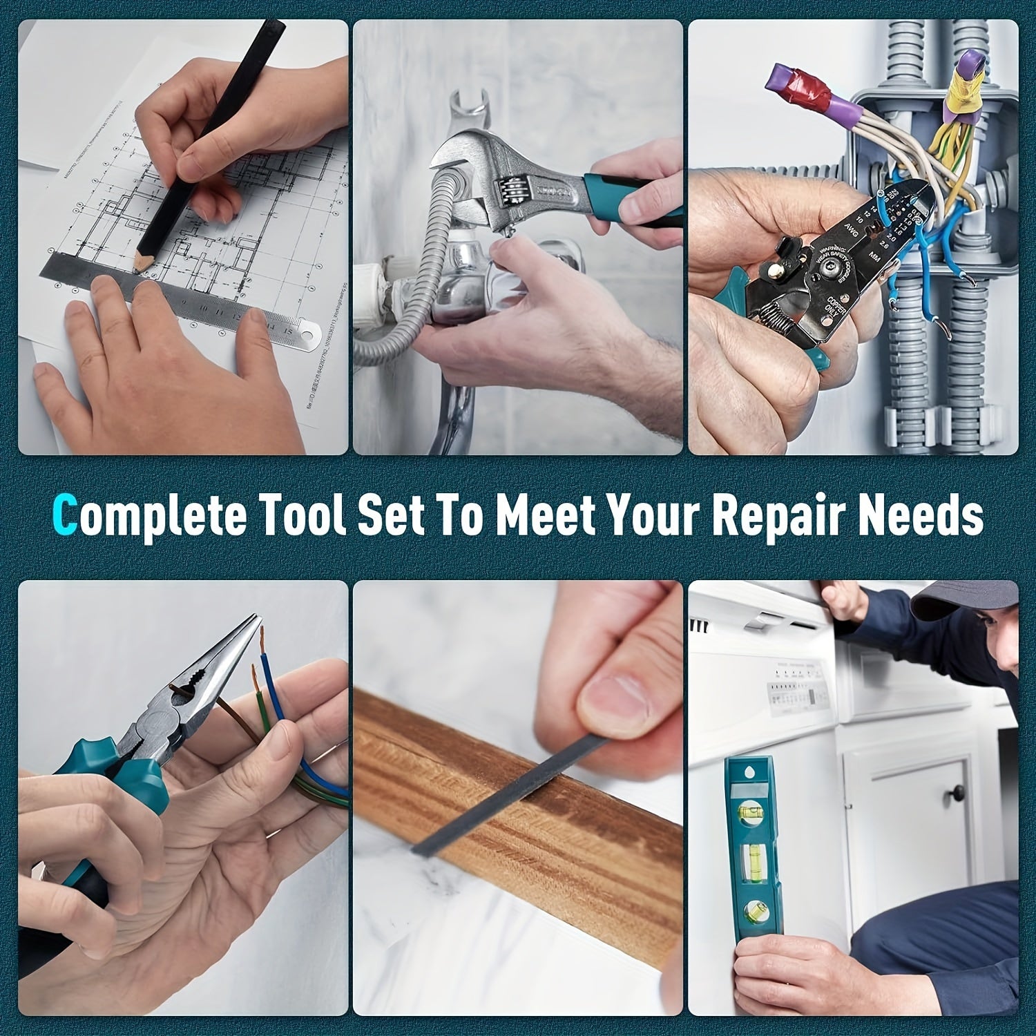 Kit de herramientas para el hogar de 379 piezas con herramientas de aleación azul y estuche de almacenamiento portátil