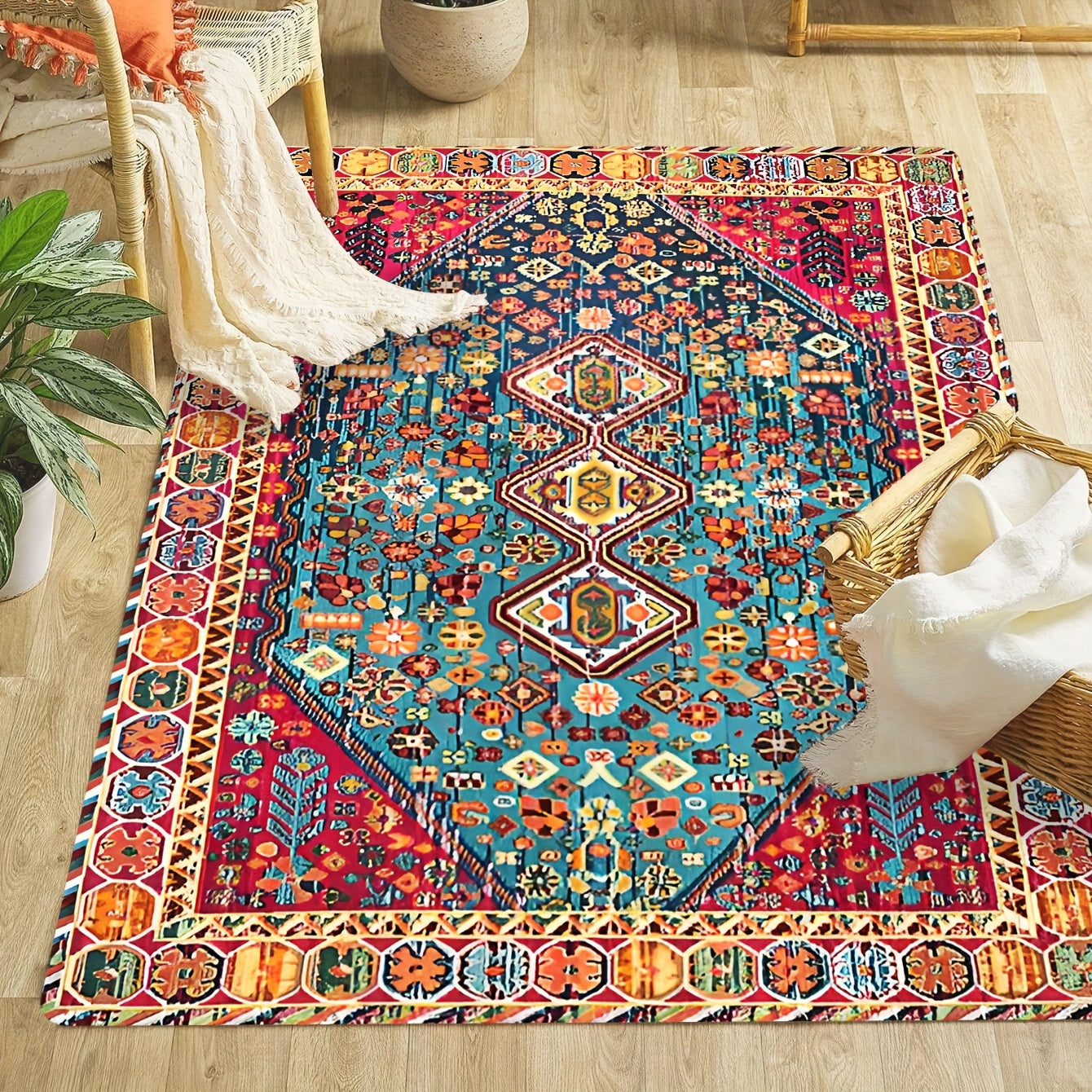 Persian-Inspired Area Rug Bohemian Chic Durable Easy to Clean for Living Room Bedroom