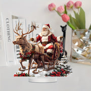 Acrylic Santa with Reindeer Sleigh Holiday Decor Sign for Home and Office 1 Pack
