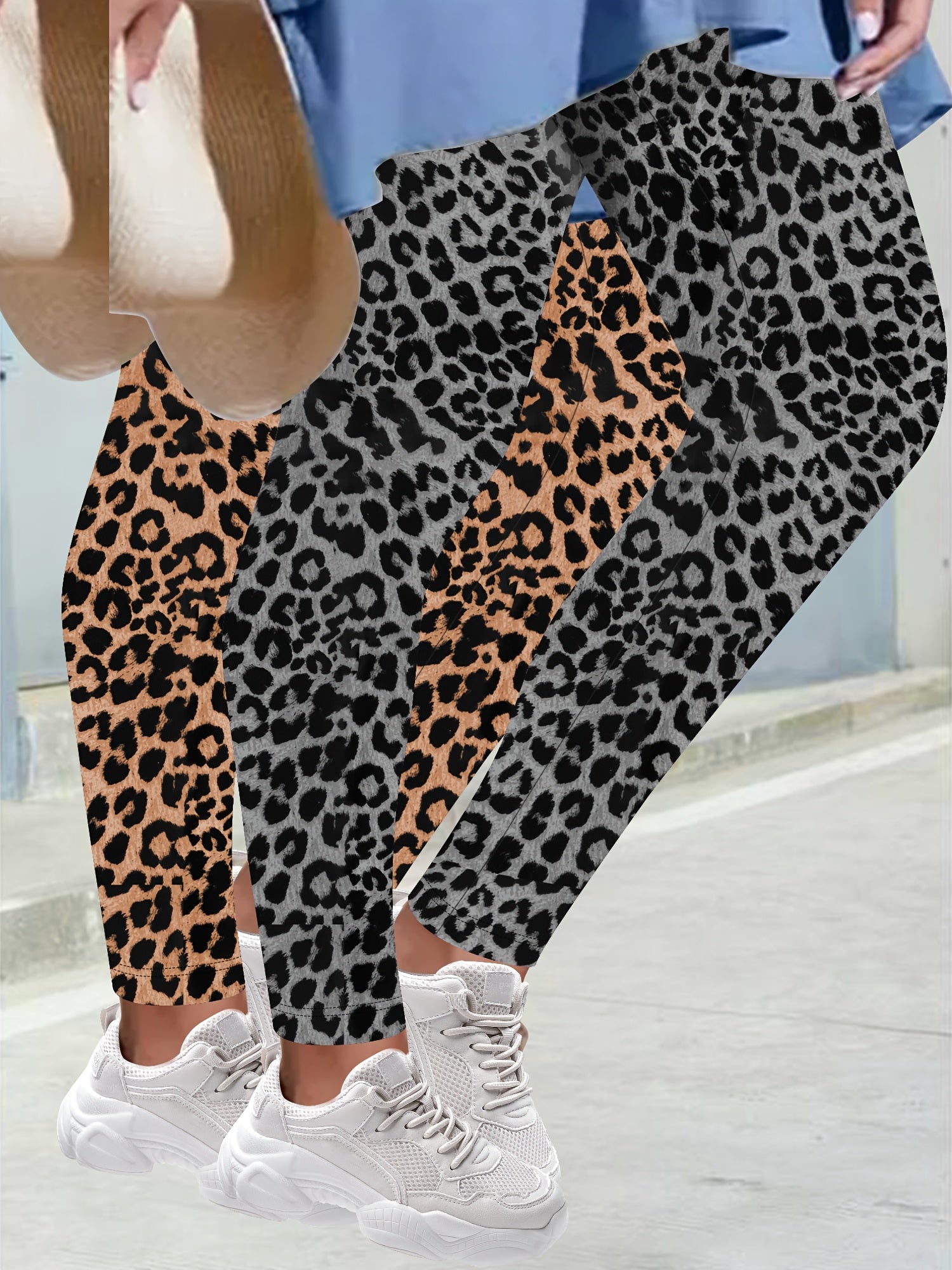 Leggings de cintura alta para mujer, poliéster y spandex, color sólido, talla grande negra