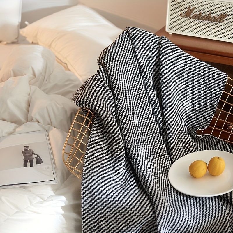 Striped Knitted Blanket for Sofa and Bed Warm Cozy Air Conditioning Use
