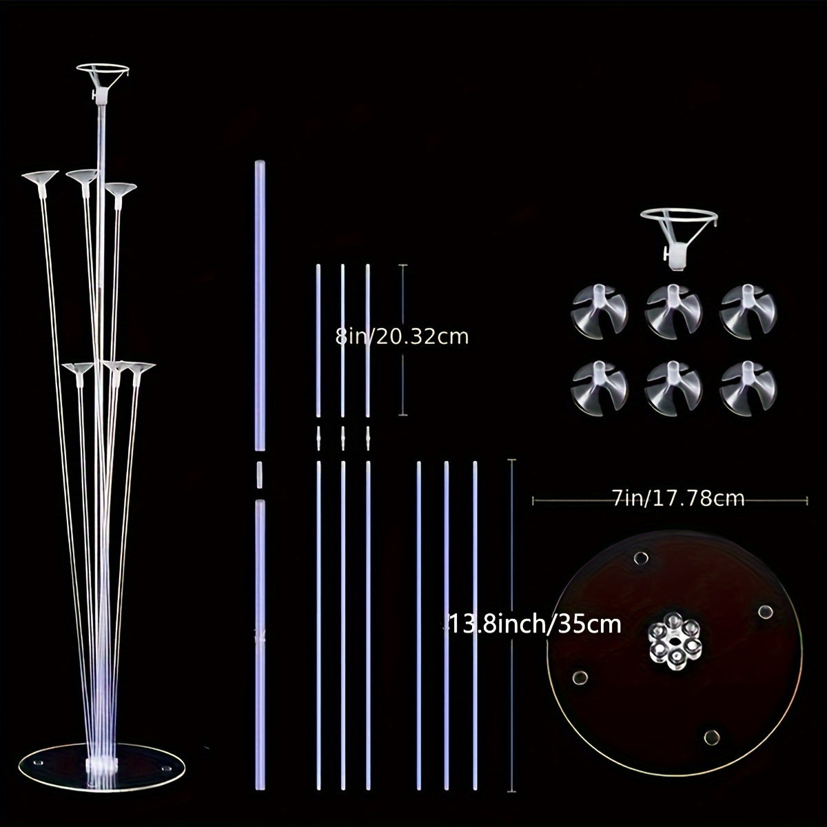 Kit de soporte para guirnalda de globos con soportes para columnas de globos transparentes de 7 cabezas, reutilizable para decoraciones de fiestas, bodas y cumpleaños