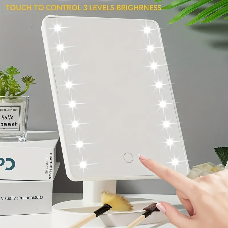 Portable Makeup Mirror with 16 LED Lights Touch Control Adjustable Brightness Battery or USB Powered