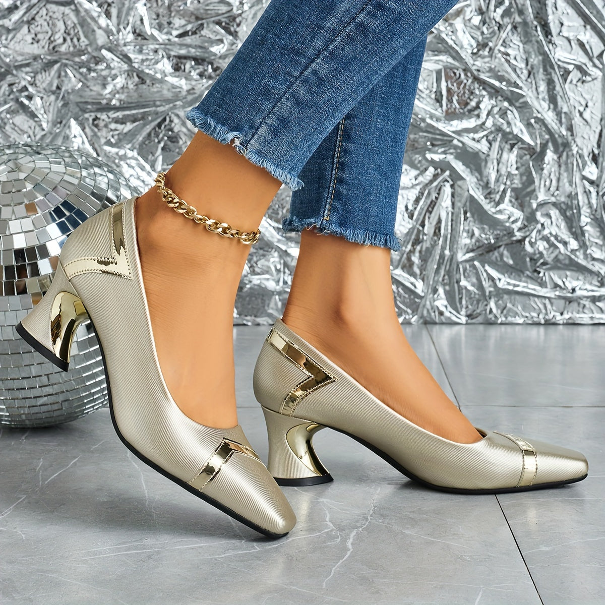 Women’s Casual Square Toe High Heels for Parties with Chunky Heel