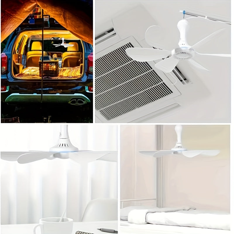 USB Ceiling Fan for Camping Dorms Tents Silent Portable 6-Leaf