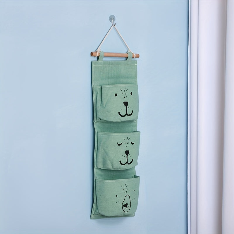 Cartoon Bear Wall Organizer with Plastic Over-the-Door Pockets for Bedroom Bathroom Kitchen