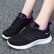 Women's Breathable Lightweight Sneakers Black Pink Fabric Low-Top Casual