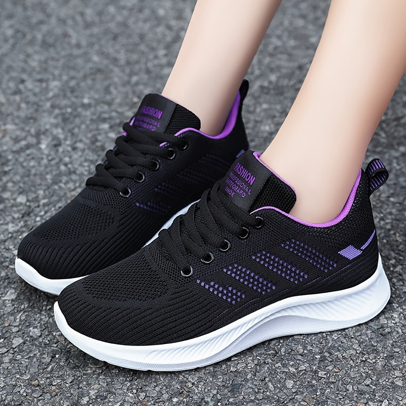 Women's Breathable Lightweight Sneakers Black Pink Fabric Low-Top Casual