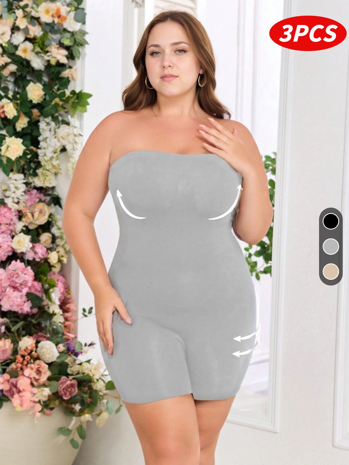 Plus Size Women's Seamless Shaping Rompers Black Gray Beige Tummy Control