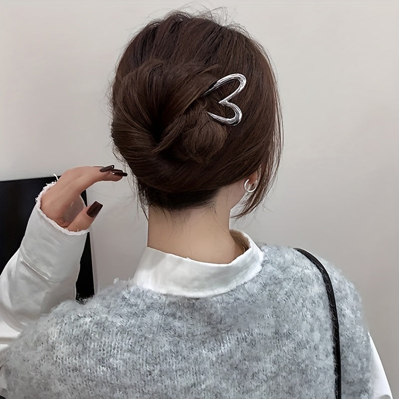 Chinese-Style Hairpin Minimalist Gold Modern Bun Heart Head Decoration Elegant Accessory