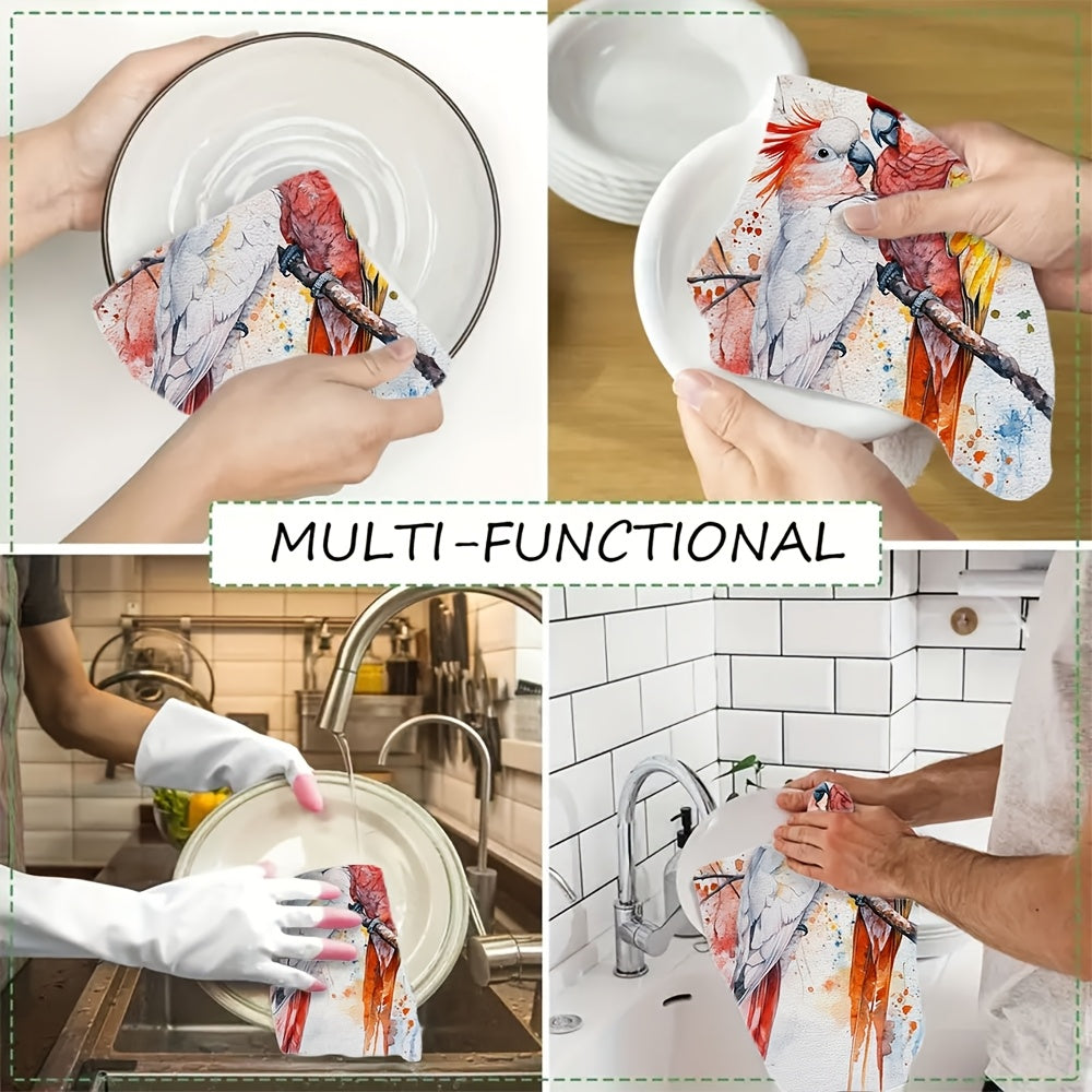 Coastal Style Cockatoo Watercolor Kitchen Towels 2 Pack 40x60cm Absorbent