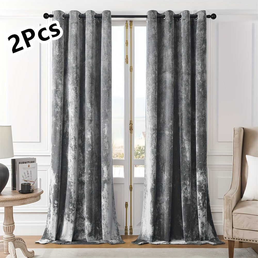Pair of 2 Crushed Velvet Curtains with Heat and Sound Insulation for Living Room Bedroom Office