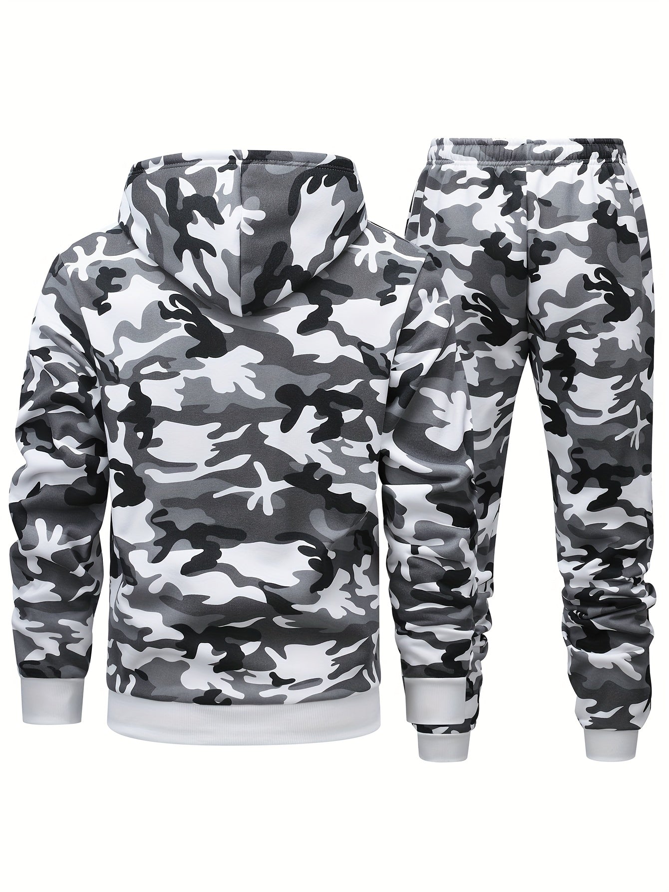 Men's Camo Hooded Sweatshirt and Pants Set for Outdoor Activities in Fall Winter 100% Polyester Drawstring 3D Printing