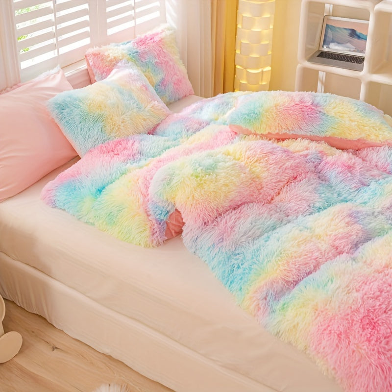 Y2K Tie Dye Plush Duvet Cover Set Includes 1 Duvet Cover and 2 Pillowcases Soft Warm Bedding