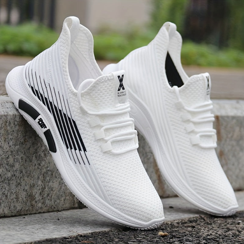 Men's Woven Knit Sneakers for Outdoor Activities Non-Slip Rubber Sole Lace-Up Casual Shoes