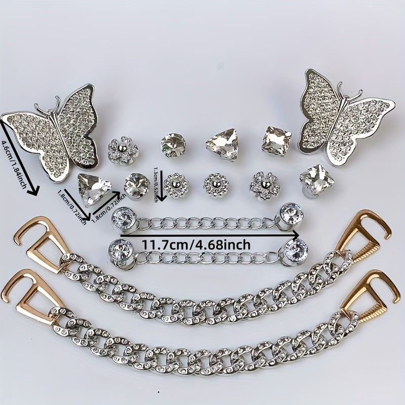 Women Shoe Accessories Set 14/16pcs Bone Butterfly Sunflower Chains for Hole Shoes