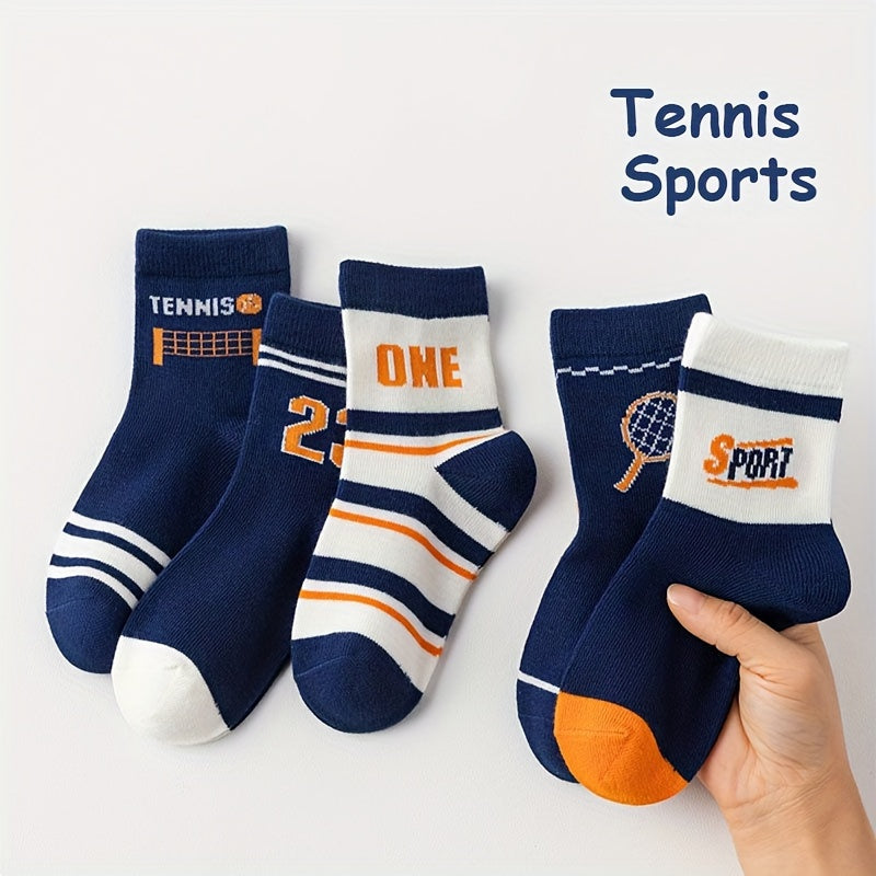 Boys Athletic Socks Mid-Calf Length 10 Pairs Blue Orange White Sports Socks