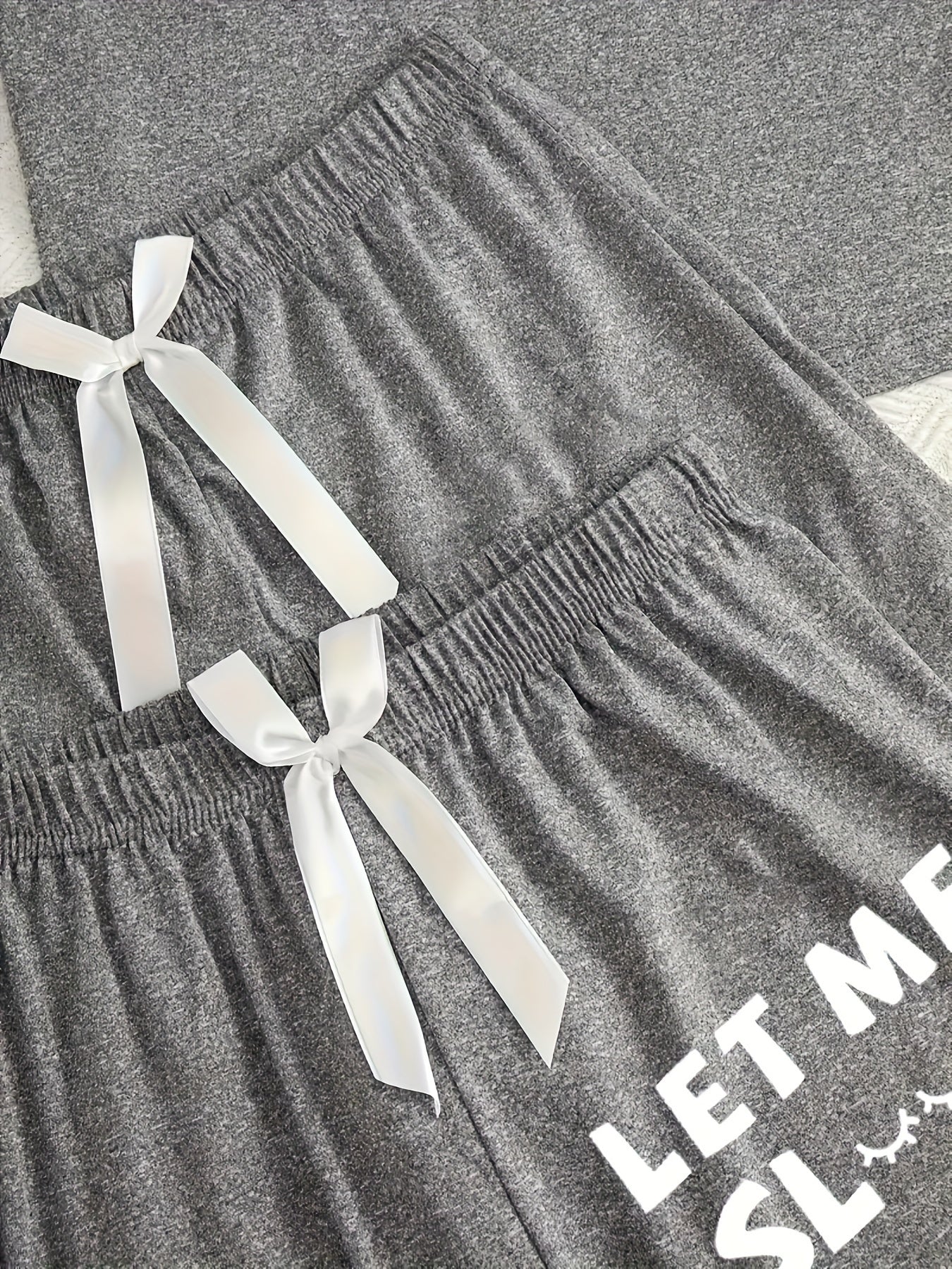 Adult Casual Pajama Set with Letter Print Short Sleeve Top Long Pants and Shorts