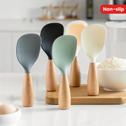Heat Resistant Silicone Cooking Spoon with Wooden Handle for Non-Slip Kitchen Use