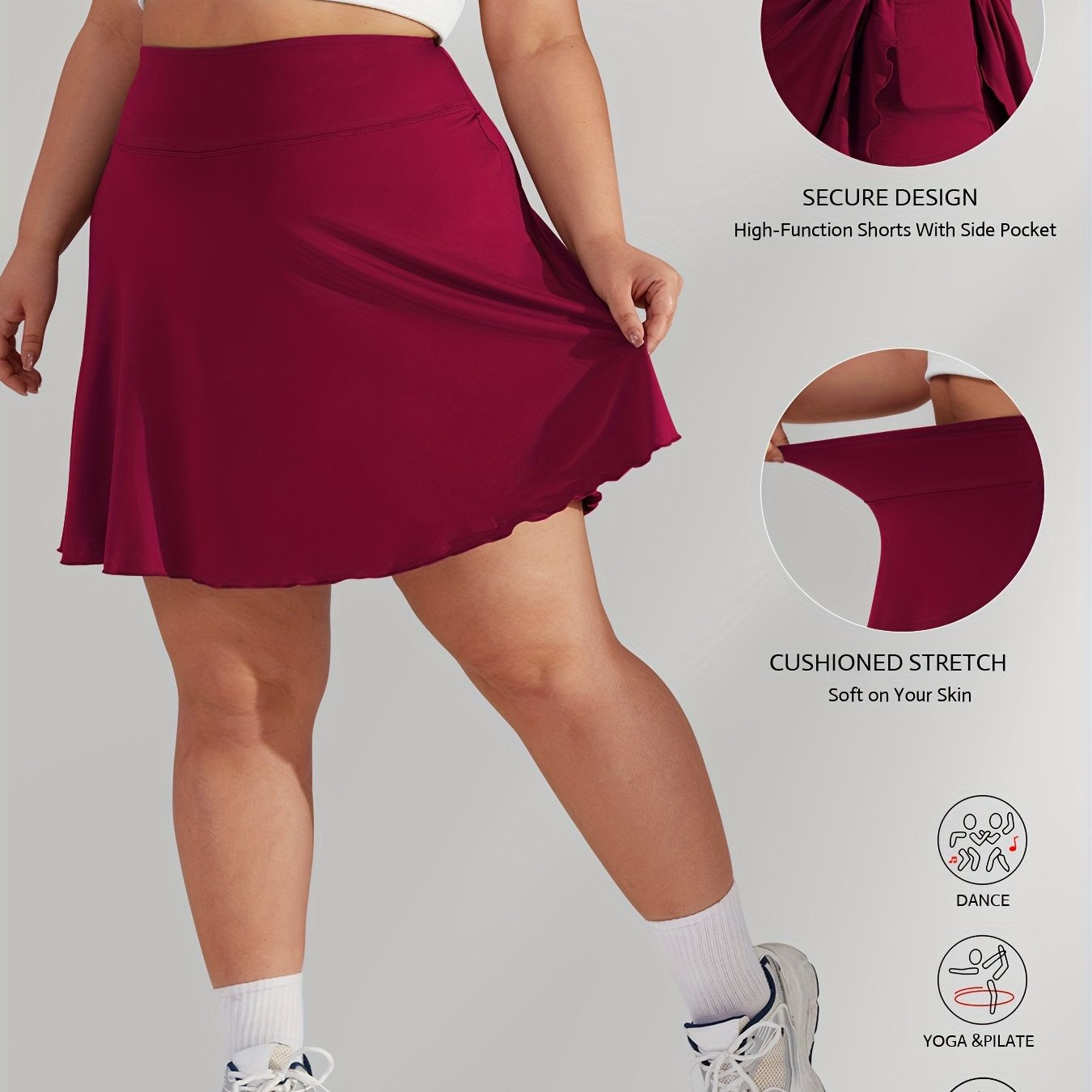 Plus Size Women’s High Waisted Tennis Skirt with Pockets for Golf Running