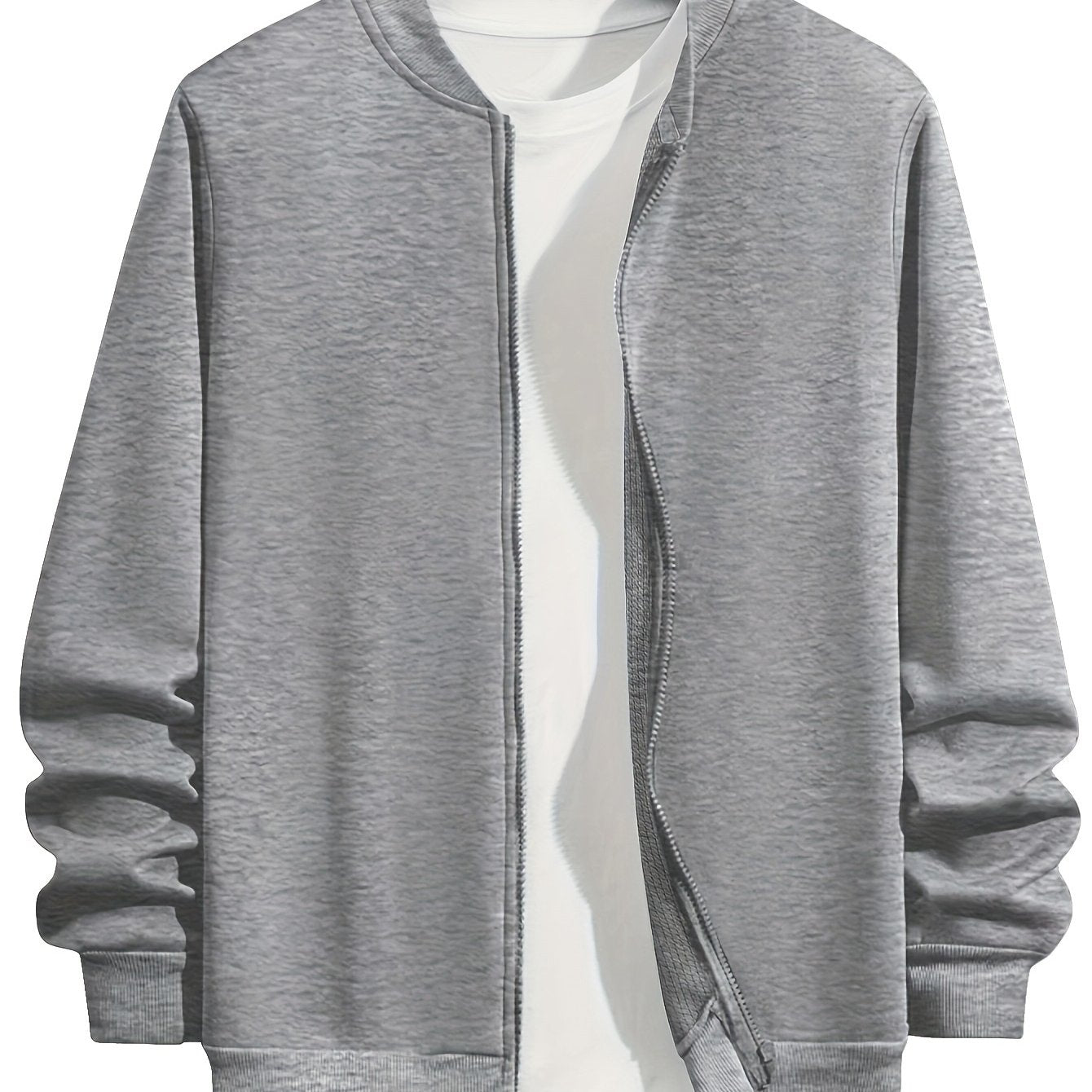 Men's Plus Size Lightweight Polyester Fall Jacket with Baseball Collar Zip-Up Brown White Interior