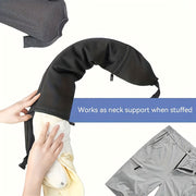 Portable 3-in-1 Neck Pillow with Clothes Storage Soft Knitted Polyester