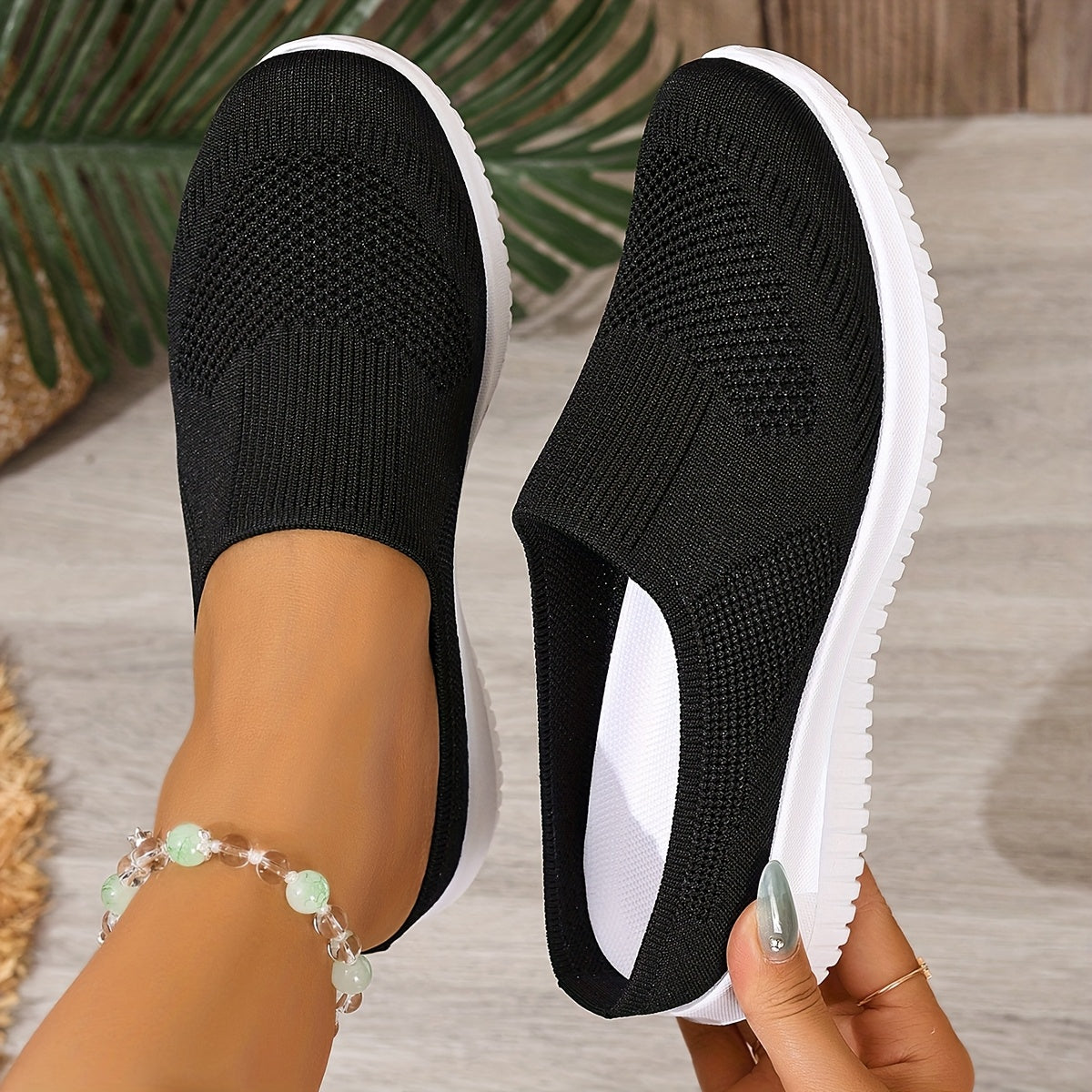 Women Slip-On Walking Sneakers Soft Sole Non-Slip Black Casual Shoes