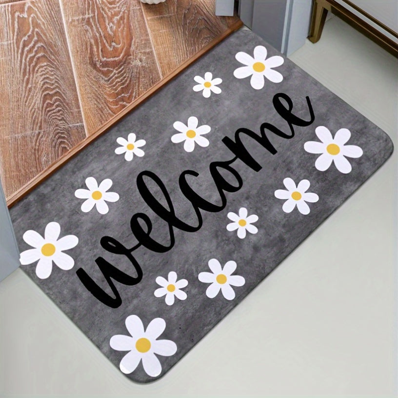 Daisy Pattern Welcome Mat Non-Slip Soft Rug for Bedroom Living Room 1cm Thick
