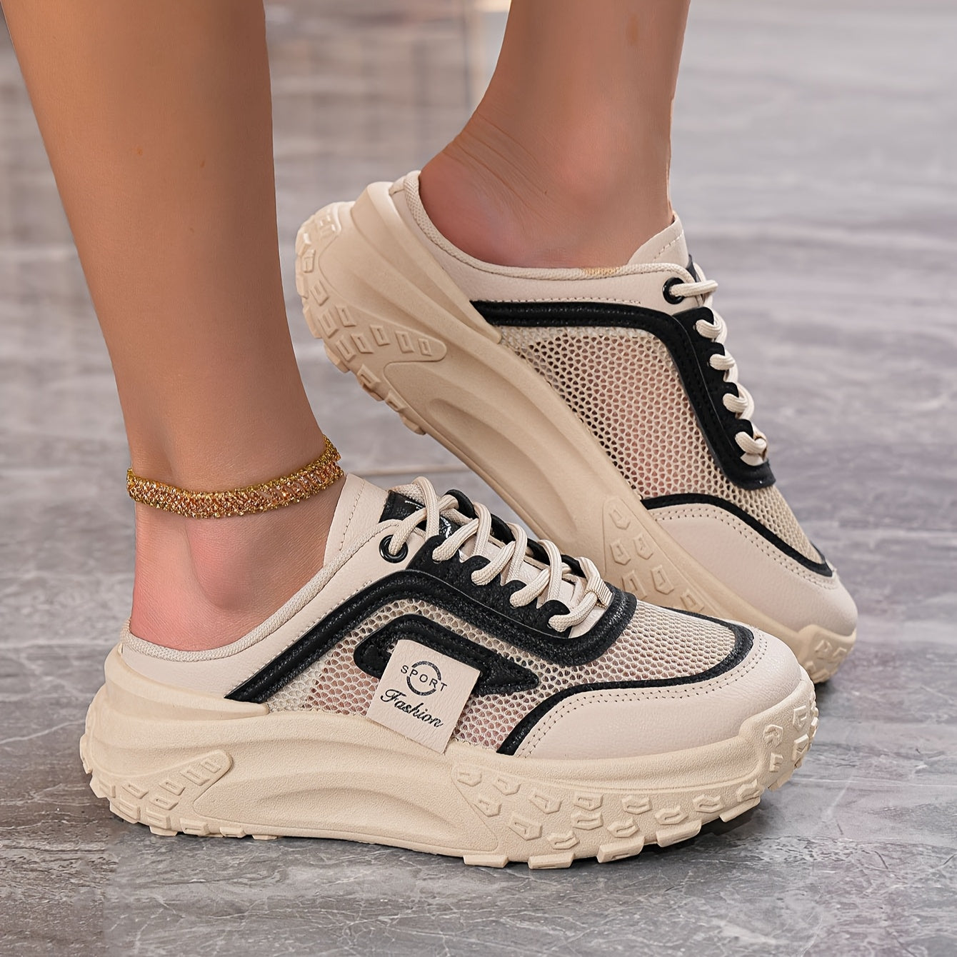 Women's Breathable Mesh Slip-On Mules with Cushioned Sole for Casual and Sporty Wear