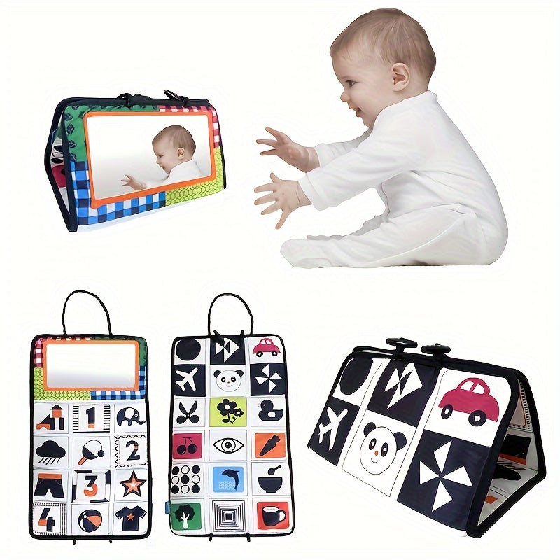 Juguete para la hora de barriga del recién nacido, libro de tela en blanco y negro con alto contraste, juguetes crujientes para el desarrollo temprano