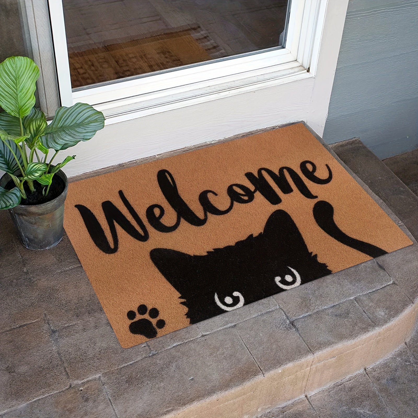 Cat Welcome Doormat Non-Slip Polyester Indoor Outdoor Entrance Rug